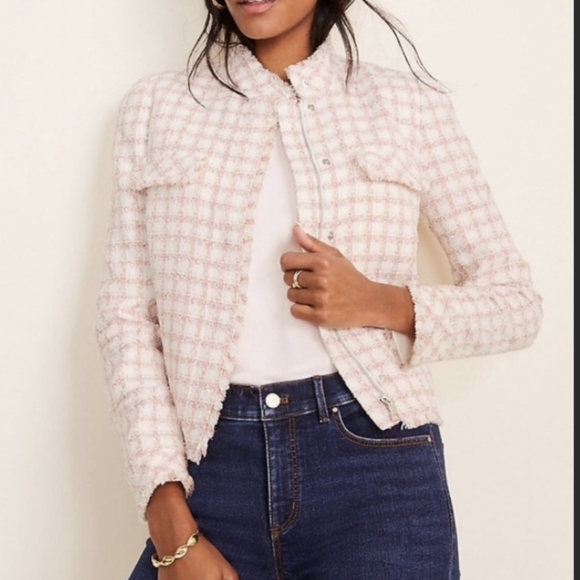 Ann Taylor Tweed Shorts jacket set matching blazer shorts 2 piece pink coord - Picture 3 of 6